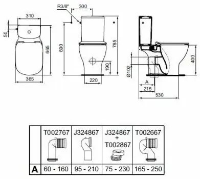 Vas wc pe pardoseala Ideal Standard Tesi Aquablade cu evacuare orizontala alb mat