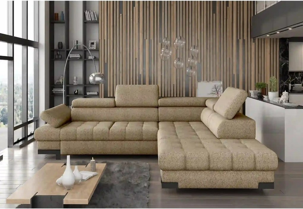 Coltar extensibil SELVA L, sezlong dreapta, stofa catifelata bej - Riv