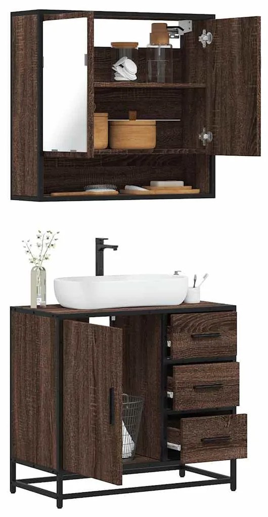 vidaXL Set mobilier de baie, 2 piese, stejar maro, lemn prelucrat
