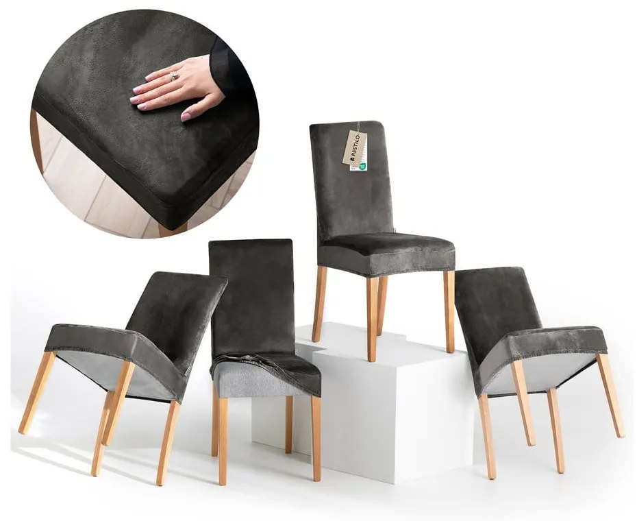 Huse gri 4 buc. elastice pentru scaun 48 cm Sento – Restilo