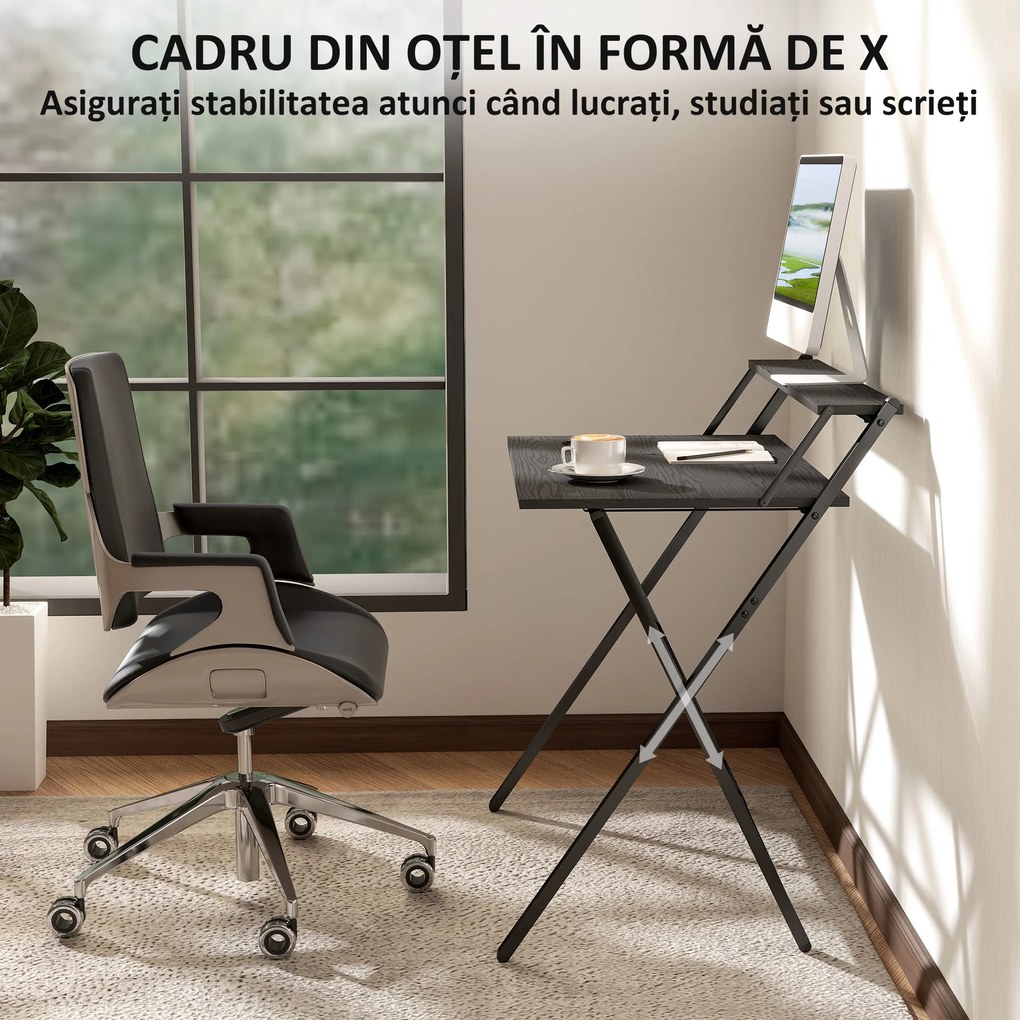 Birou pliant HOMCOM compact, negru, ușor de asamblat | Aosom Romania