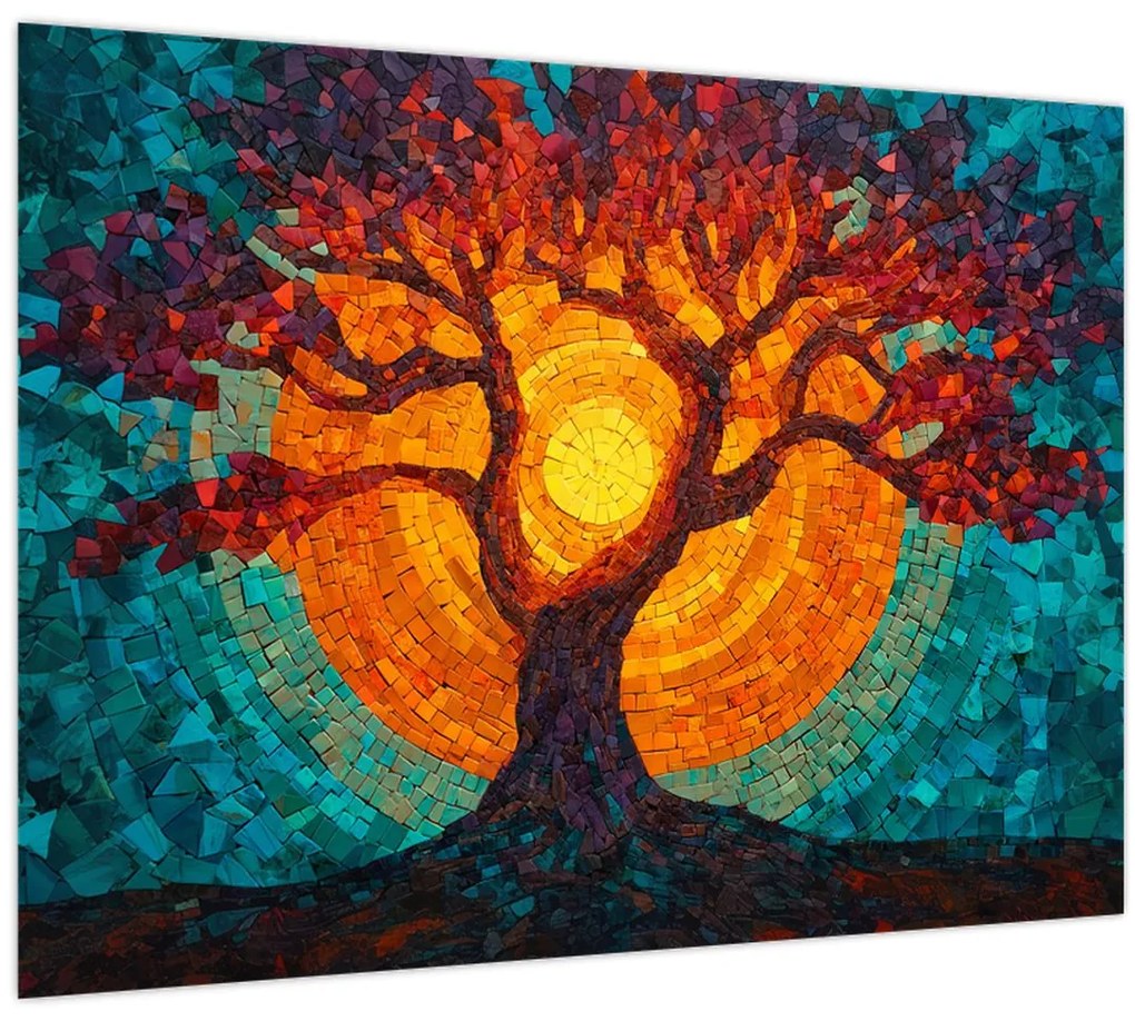 Tablou - Arborele vieții și soarele în mozaic (70x50 cm)