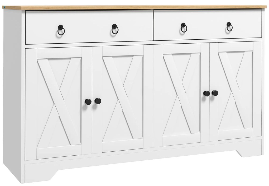 HOMCOM Bufet mobilier de depozitare dulap de bucătărie stil rustic 2 sertare și 2 dulapuri rafturi la înălțimi reglabile alb | Aosom Romania