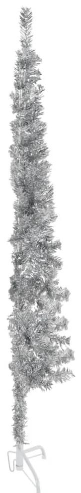 Jumatate brad de Craciun subtire cu suport, argintiu, 180 cm 1, Argintiu, 180 cm