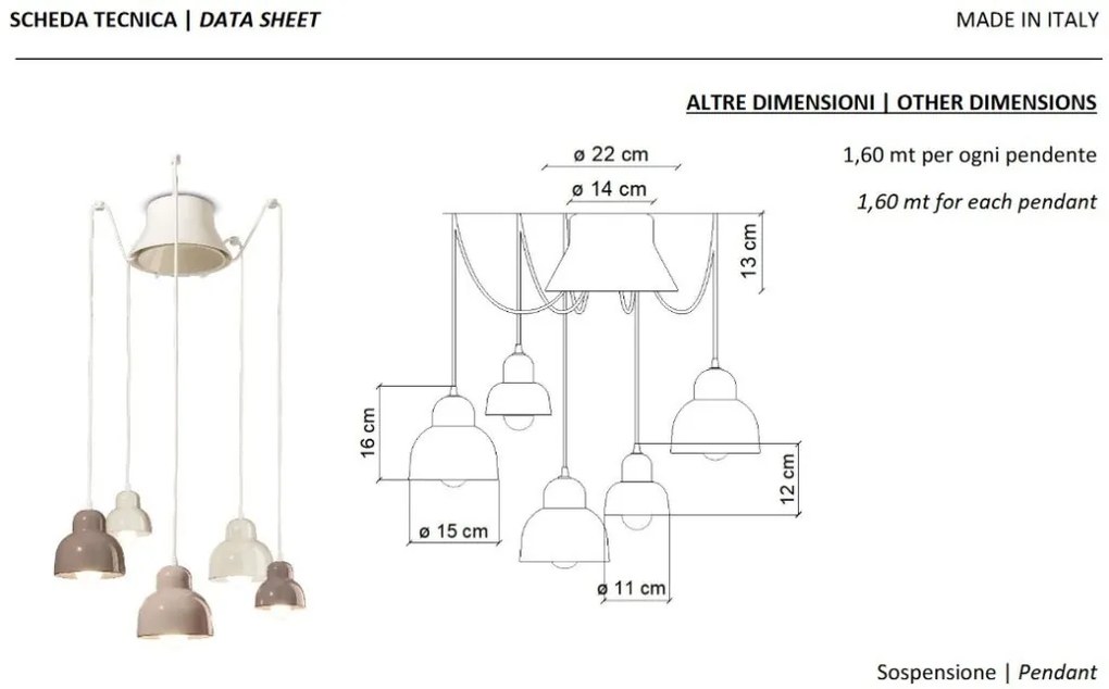 Lustra cu 5 pendule design italian realizat manual din ceramica BERIMBAU Mix