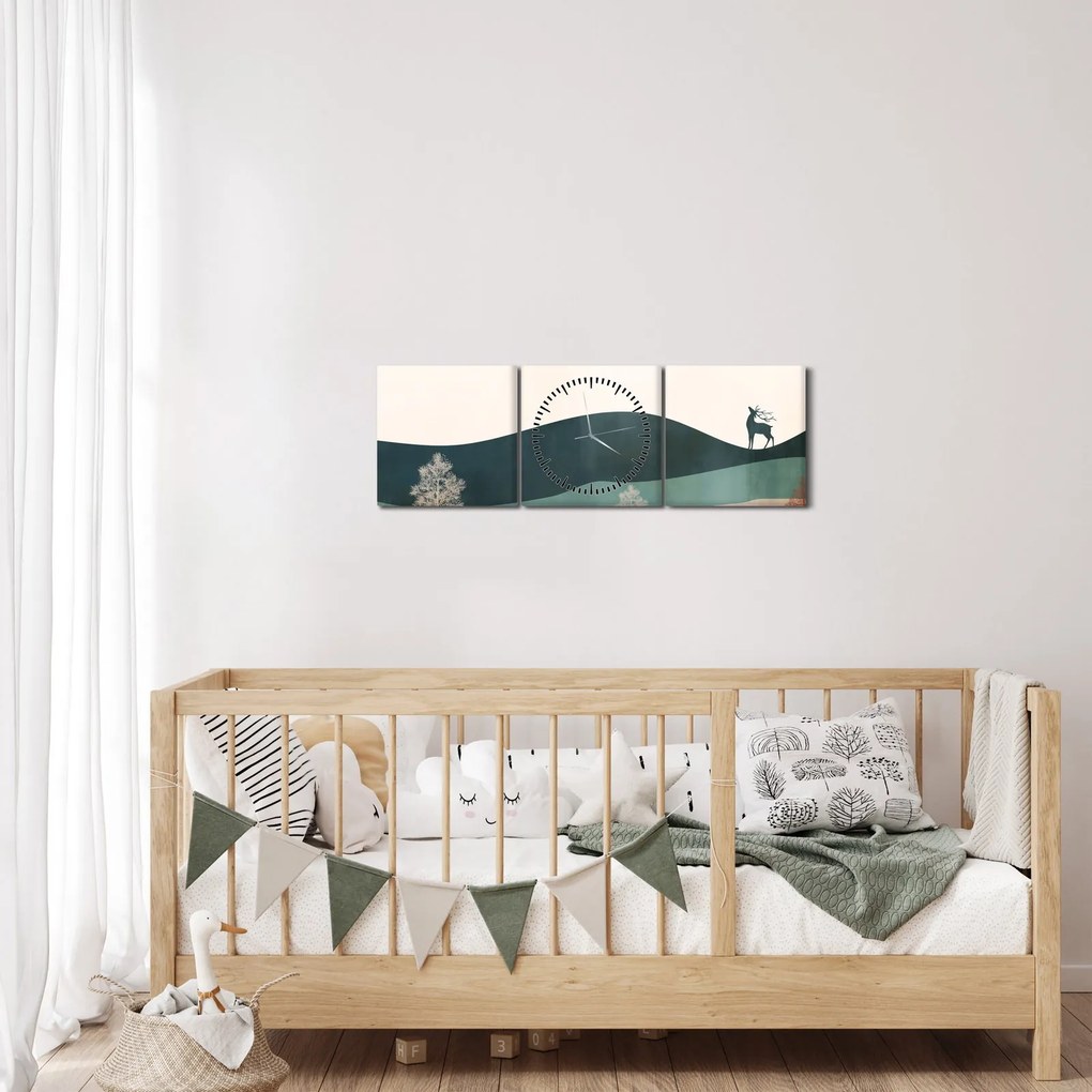 Tablou - Peisaj ilustrat (cu ceas) (90x30 cm)