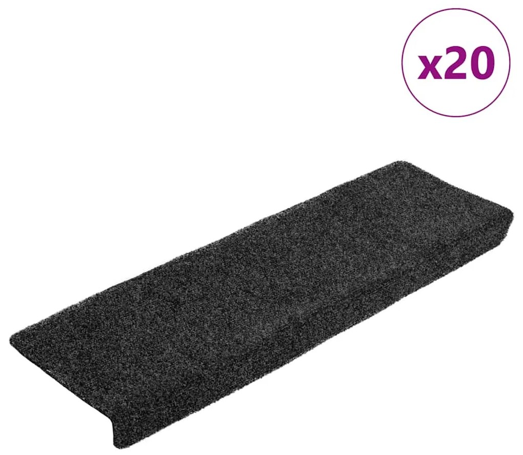 vidaXL Covorașe scări autoadezive, 20 buc., 65x21x4 cm, gri, cu margine dreptunghiulară