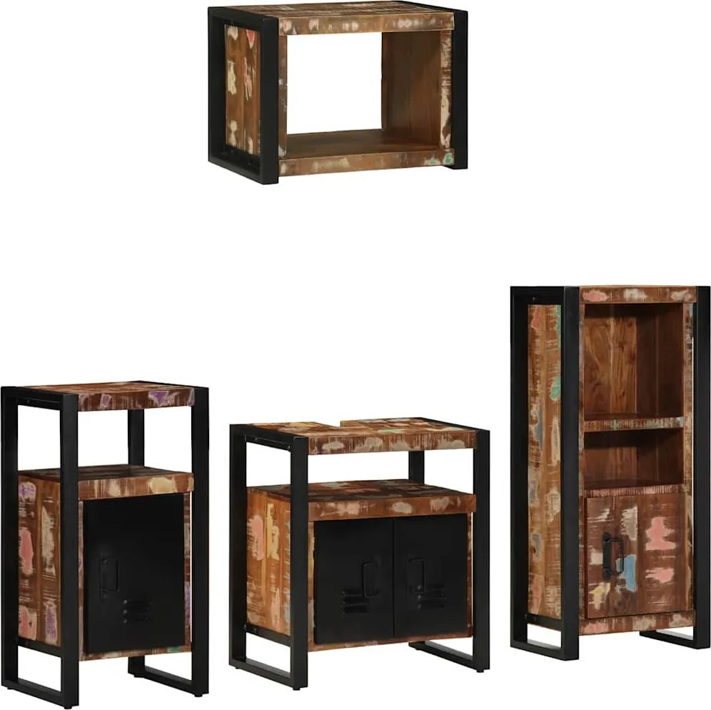 vidaXL Set de mobilier pentru baie cu raft 4 pcs Lemn recuperat masiv