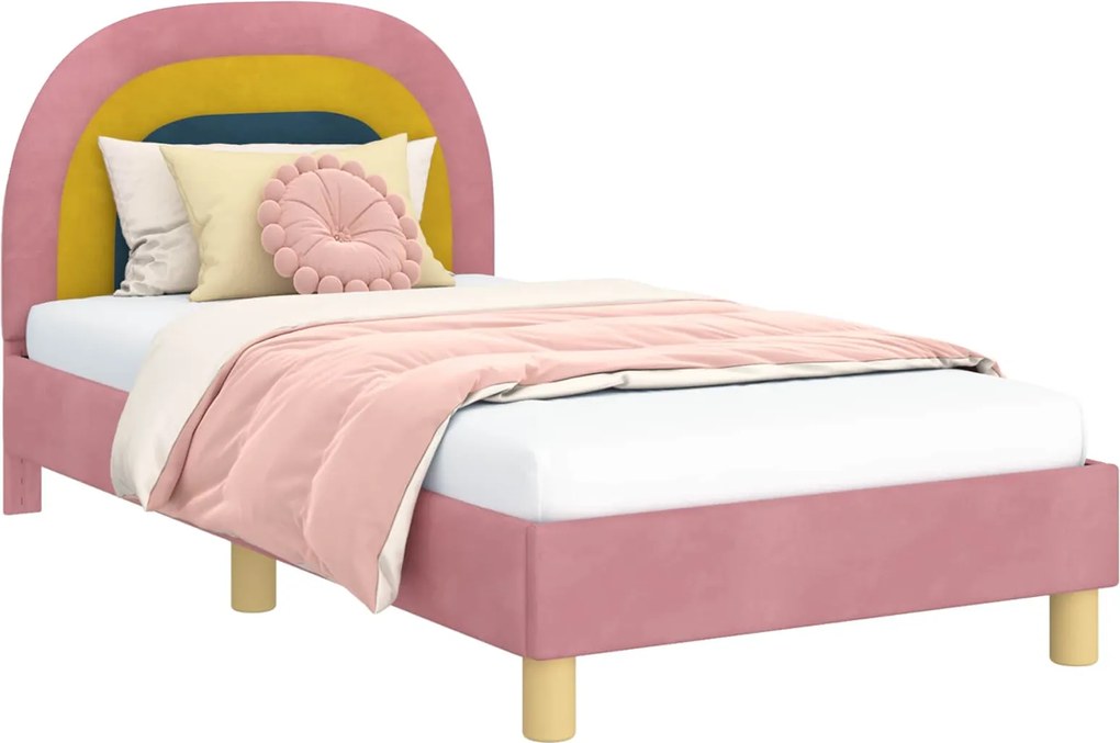 vidaXL Cadru de pat pentru copii cu spătar Roz 80 x 160 cm Catifea