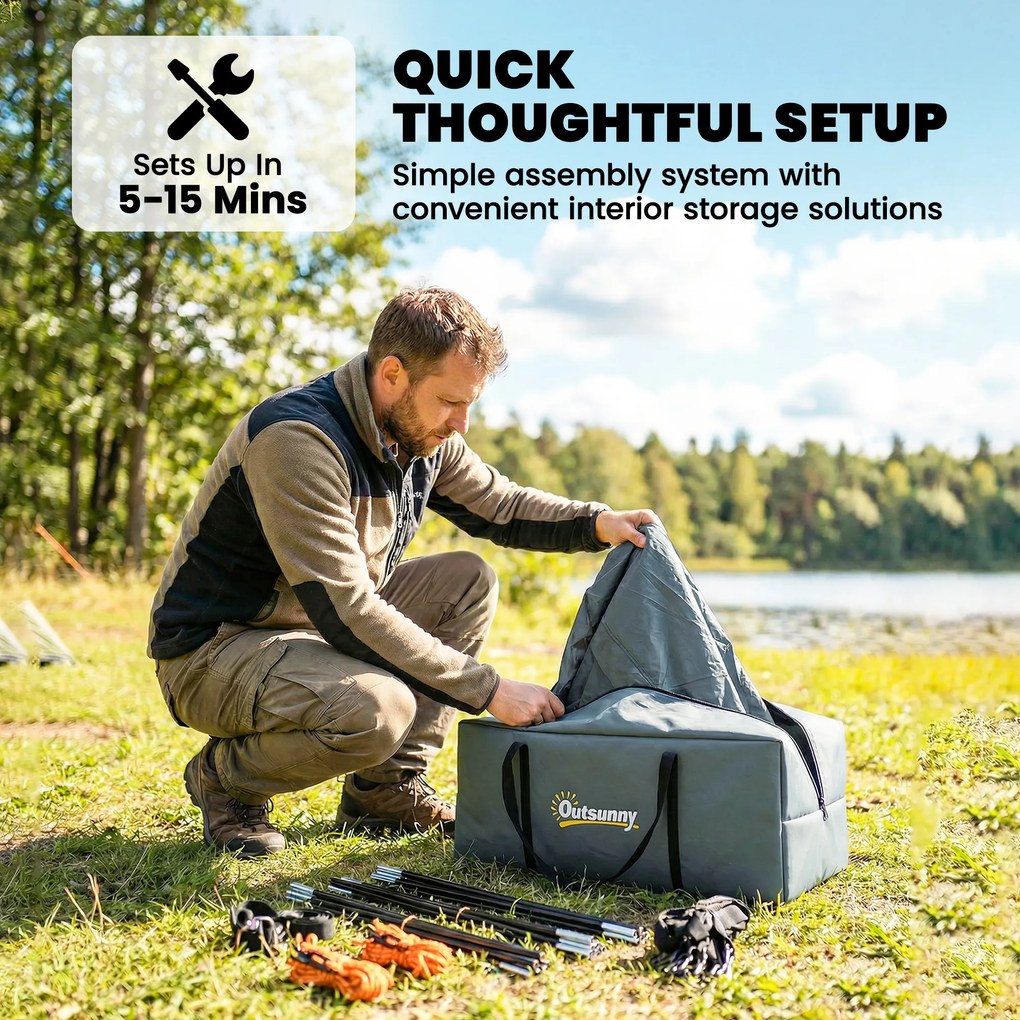 Outsunny Cort de camping pentru 2-4 persoane, impermeabil, cort de familie cu 3 uși, acoperiș de ploaie detașabil, folie de sol, geantă de transport, albastru închis | Aosom Romania