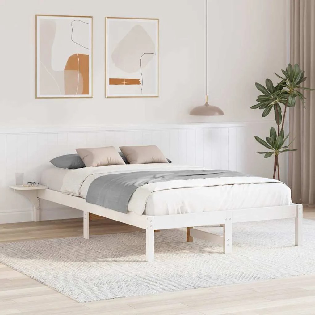 vidaXL Cadru de pat cu mese laterale Alb 135 x 190 cm Alb