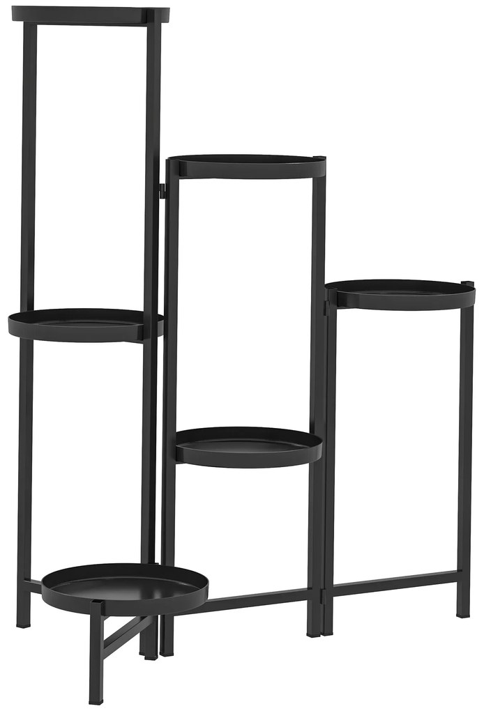 Outsunny Suport pentru plante 6 nivele etajeră plante ajustabil și pliabil din metal design fără șuruburi negru 60 x 40 x 80 cm | Aosom Romania