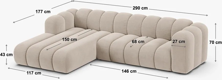 Colțar crem cu tapițerie din chenille (cu colț pe partea stângă/cu șezlong) Lupine – Micadoni