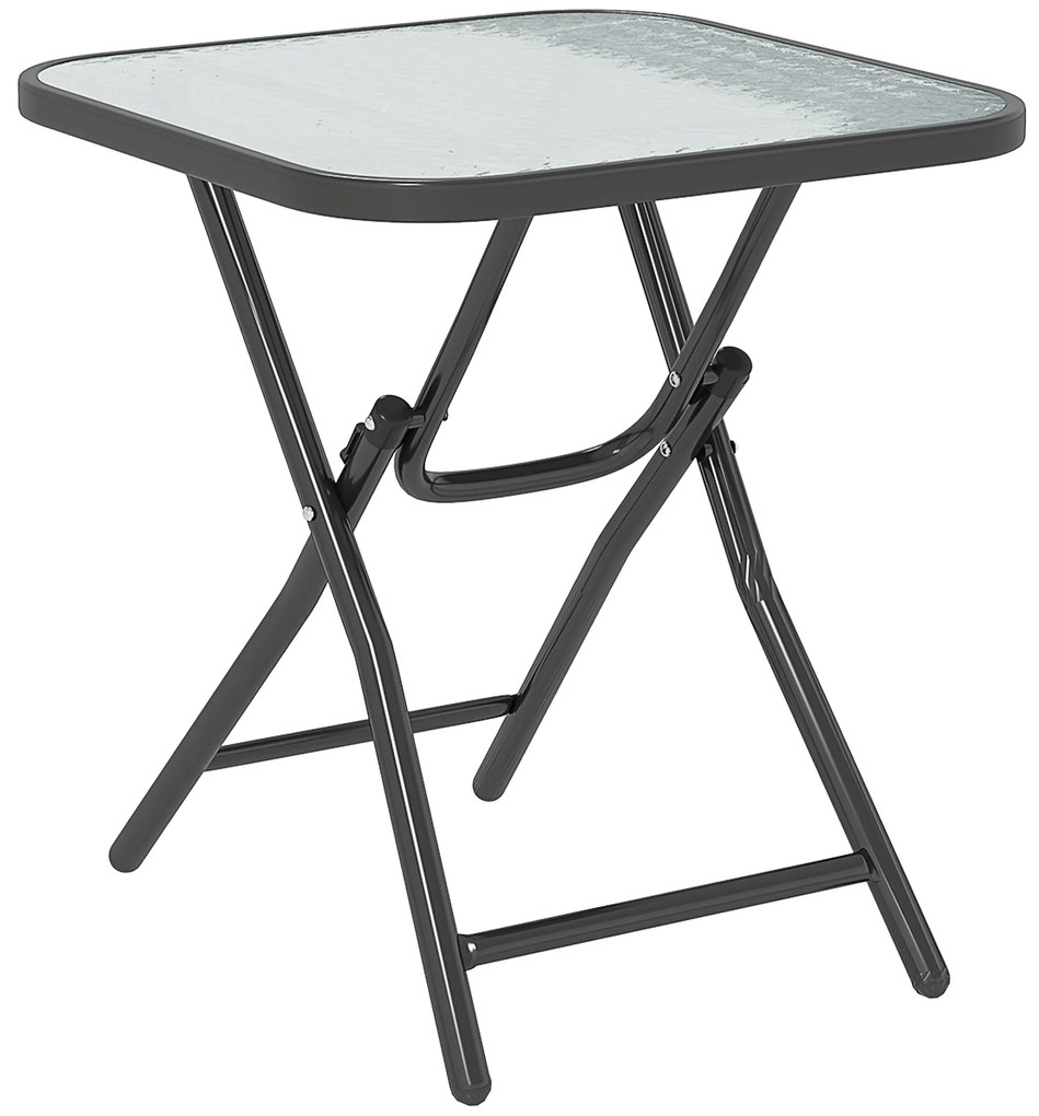 Outsunny Masă de cafea pătrată de bistro pentru grădină 45 x 45 x 50 cm pliabilă metal negru blat sticlă temperată negru | Aosom Romania