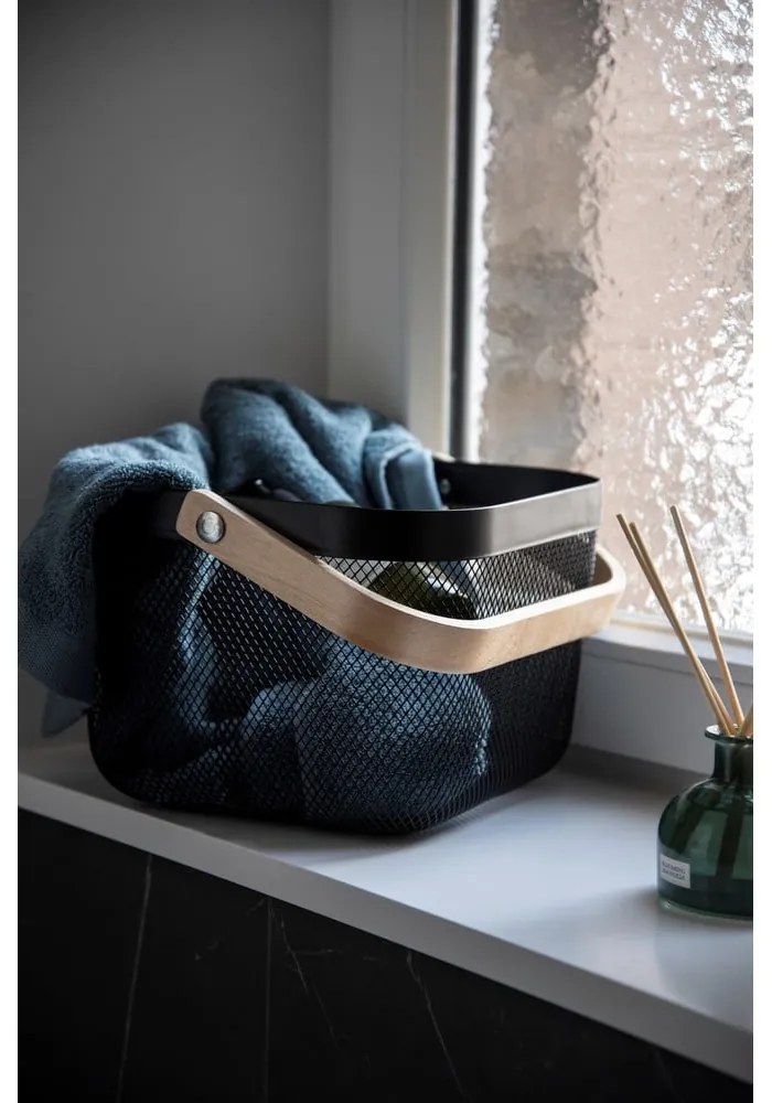 Organizator cu mâner din bambus pentru baie Wenko, negru