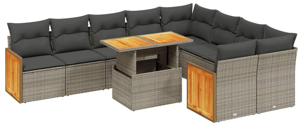 3274119 vidaXL Set mobilier de grădină cu perne, 10 piese, gri, poliratan