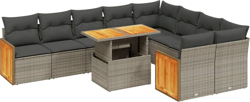 vidaXL Set mobilier de grădină cu perne, 10 piese, gri, poliratan