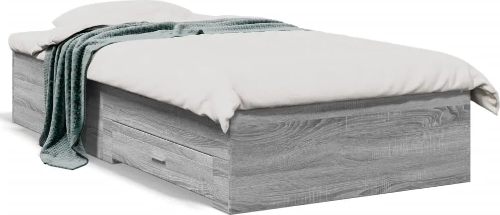 vidaXL Cadru de pat cu sertare gri sonoma 90x200 cm lemn prelucrat