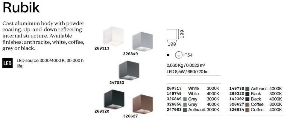 Aplica LED pentru Iluminat Exterior Rubik ap 3000K, Protectie IP54, Gri