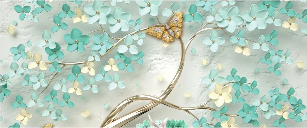 Tablou cu flori și fluturi (120x50 cm)