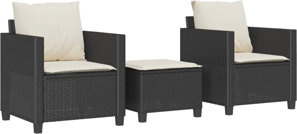 vidaXL Set bistro cu perne, 3 piese, negru, poliratan