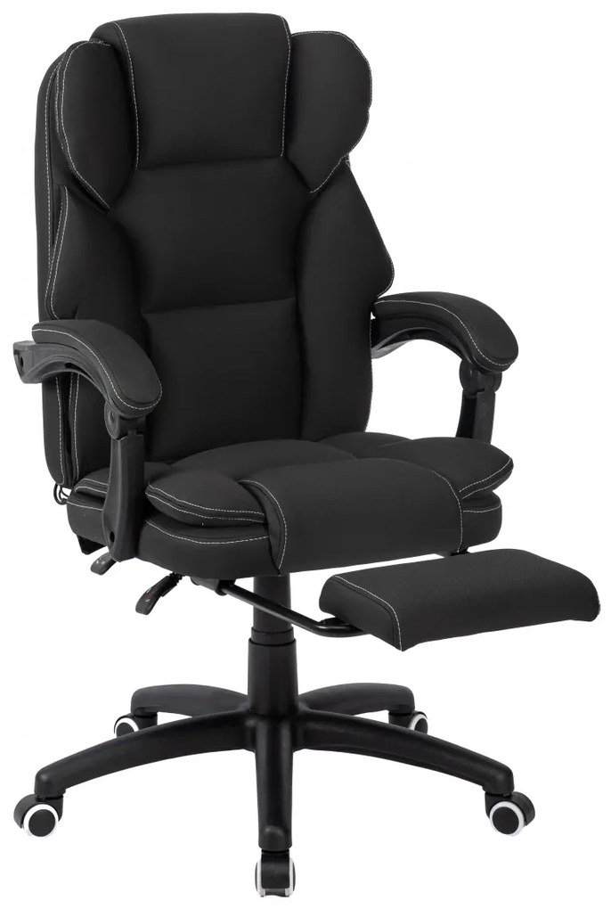 Scaun directorial, masaj lombar, spatar rabatabil, suport pentru picioare, material textil auto premium, Negru