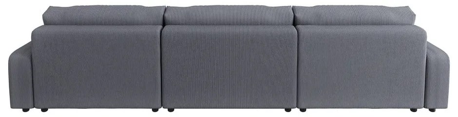 Colțar gri închis extensibil, cu spațiu de depozitare, cu tapițerie din catifea reiată Sara – Ropez