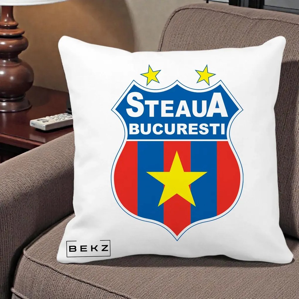 Perna Personalizata Steaua Bucuresti Fotbal, 40x40 cm, Alba Mata, Husa Detasabila, Perna Inclusa, BEKZ®