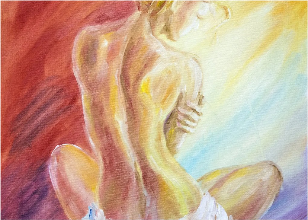 Tablou pe sticlă - Imaginea unei femei care se odihnește, pictură în ulei (70x50 cm)