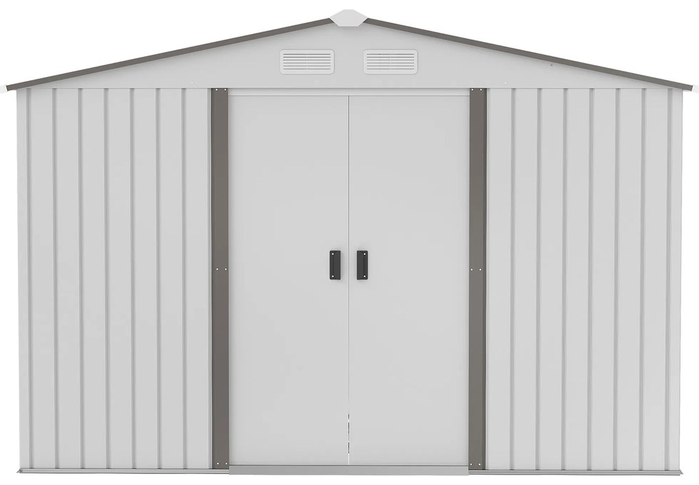 Outsunny Magazie Grădină cu Uși Glisante Duble, Sopron din Oțel și PP, Dimensiune Mare, Argintiu | Aosom Romania