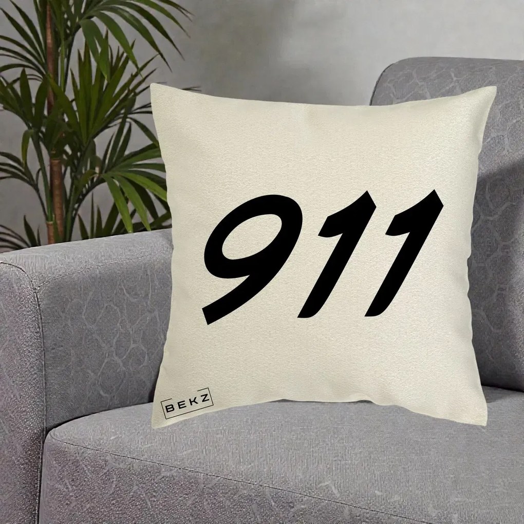 Perna Personalizata 911 Bold, 40x40 cm, Ecru, Husa Detasabila, Perna Inclusa, BEKZ®
