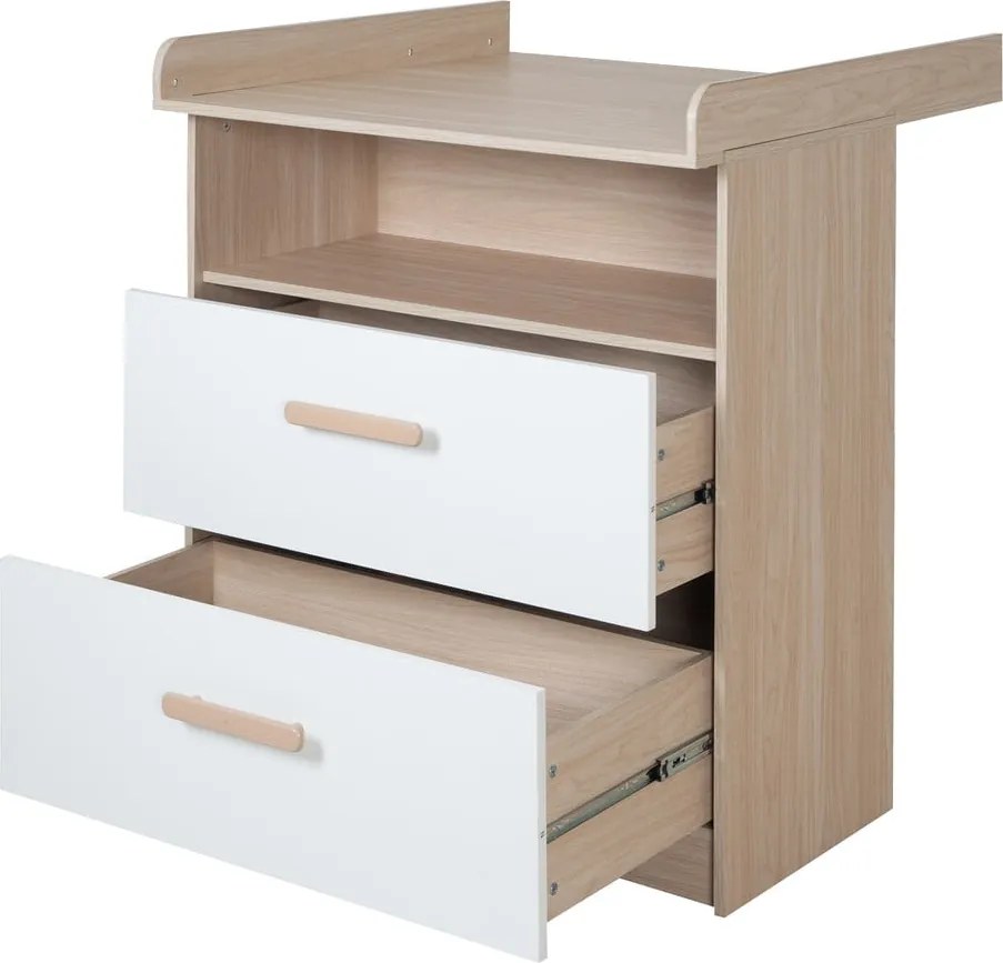 Comodă de copii albă-în culoare naturală cu aspect de lemn de stejar cu masă de schimbat 88x98x75 cm Cabane – Roba