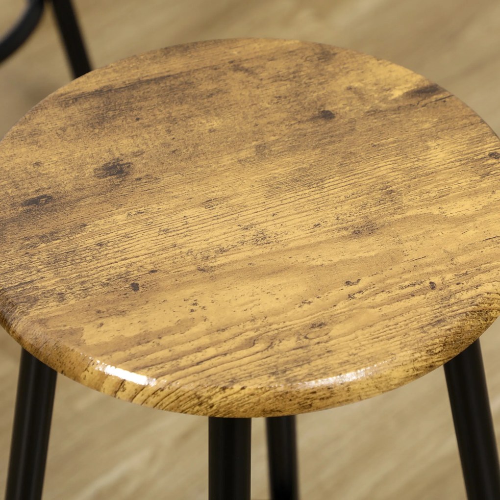 HOMCOM Scaune bar si Masa Bar, 5 piese, cu 4 Scaune Rotunde, Economie de Spațiu, Design Rustic Maro, pentru Bucătărie | Aosom Romania