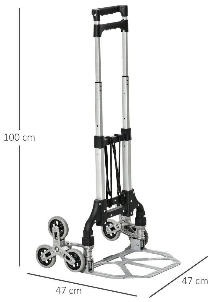 Durhand Carucior pentru Pachete Pliabil in Aluminiu cu 6 Roti pentru Scari Incarcare Max 70kg | Aosom Romania