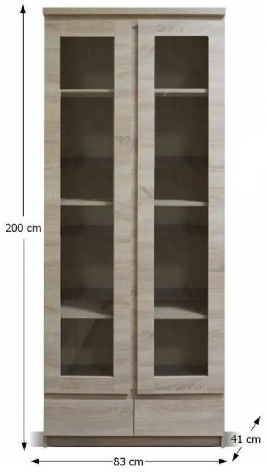 Vitrină 2D2S, stejar sonoma, PANAMA Typ 03