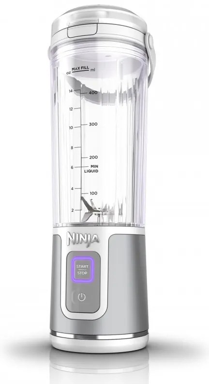 Blender portabil Ninja Blast BC151EUWH, 7.4W, 530 ml, Lama din otel cu 6 lame, Zdrobire gheata, Până la 10 cicluri, Fara BPA, USB-C, Alb