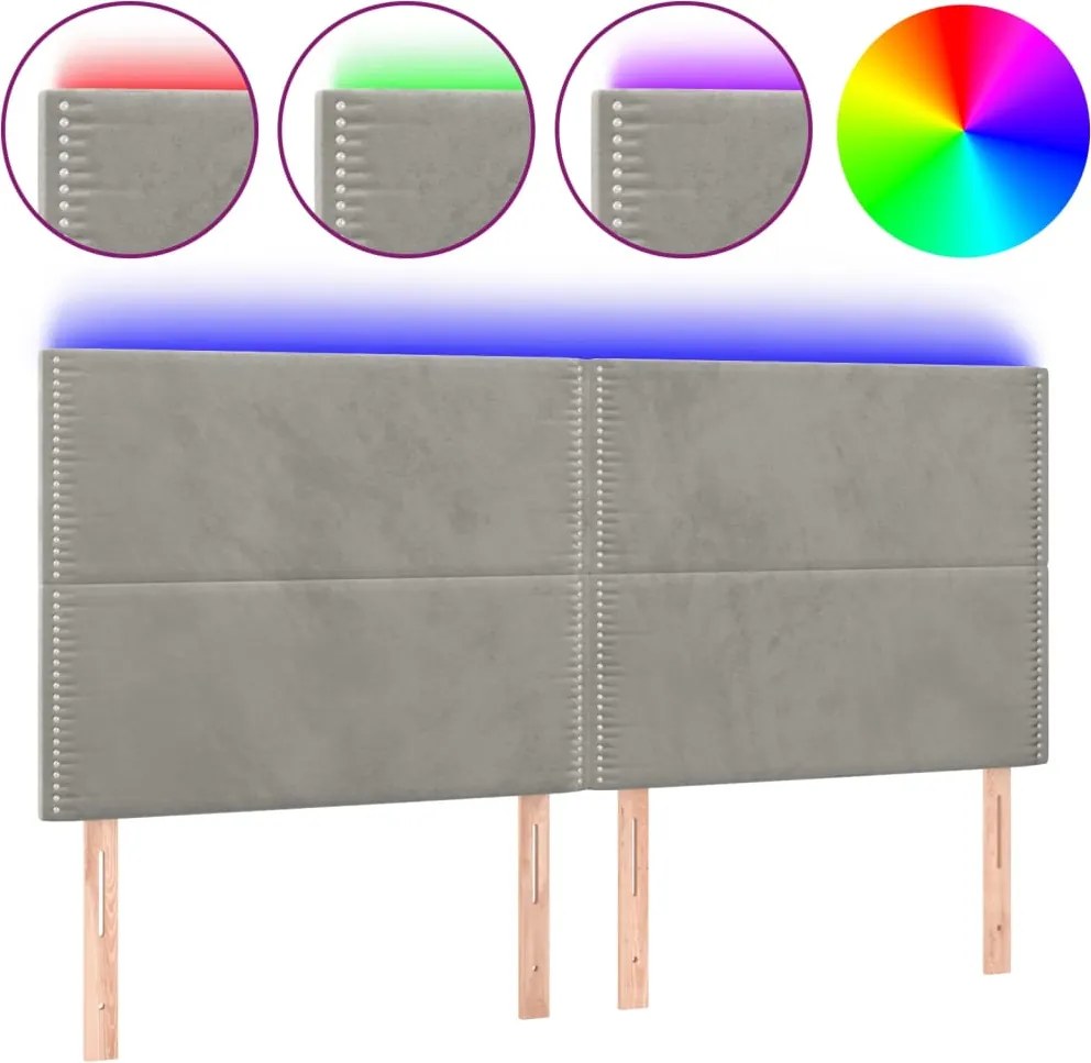 vidaXL Tăblie de pat cu LED, gri deschis, 200x5x118/128 cm, catifea
