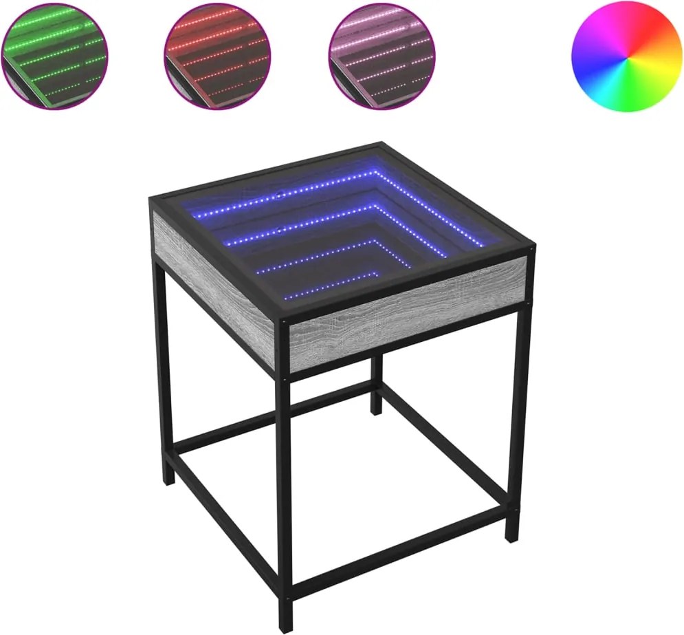 vidaXL Noptieră cu LED infinity, gri sonoma, 40x40x51 cm
