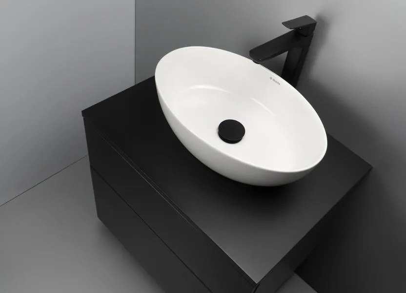 Set mobilier baie suspendat 60 cm cu blat inclus, negru mat, Deante Prizma Negru mat