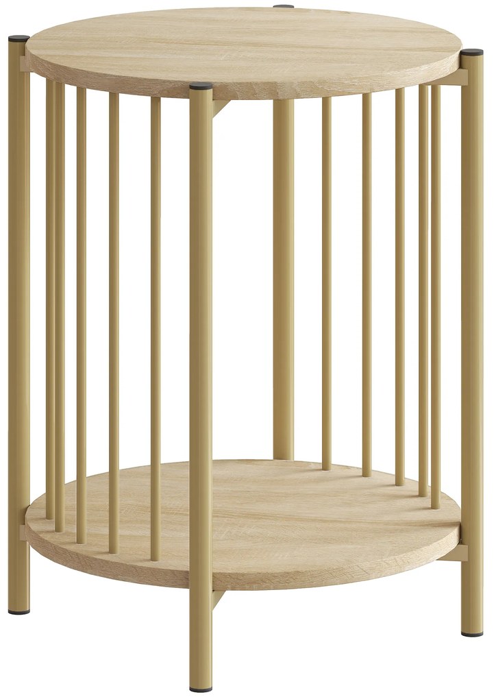 HOMCOM Masa laterală, masă de cafea cu 2 nivele cu raft de depozitare și cadru din oțel, Ø 41 x 49 cm efect lemn natural | Aosom Romania