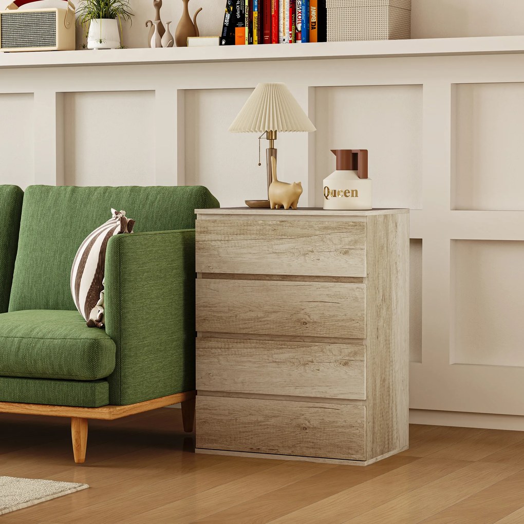 HOMCOM Comodă 4 sertare mobilier de depozitare design minimalist fără mânere 60 x 40 x 80 cm natural | Aosom Romania