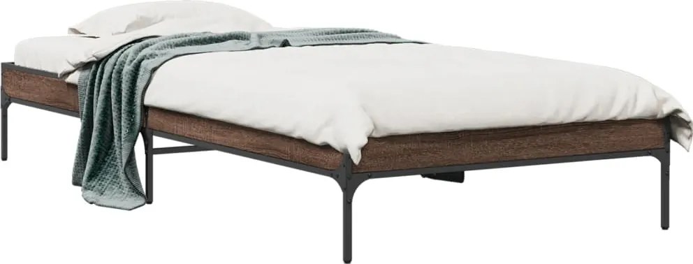vidaXL Cadru de pat, stejar maro, 90x190 cm, lemn prelucrat și metal