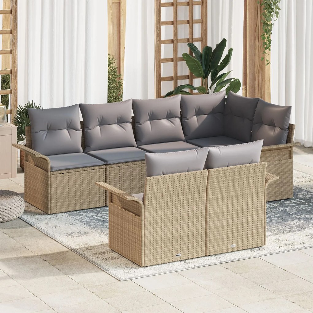 vidaXL Set de canapele pentru grădină cu pernă 7 pcs Bej Rattan poli