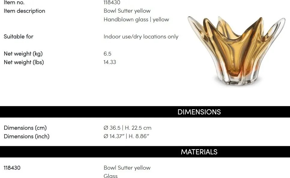 Vaza, Vas decorativ design LUX Sutter, galben