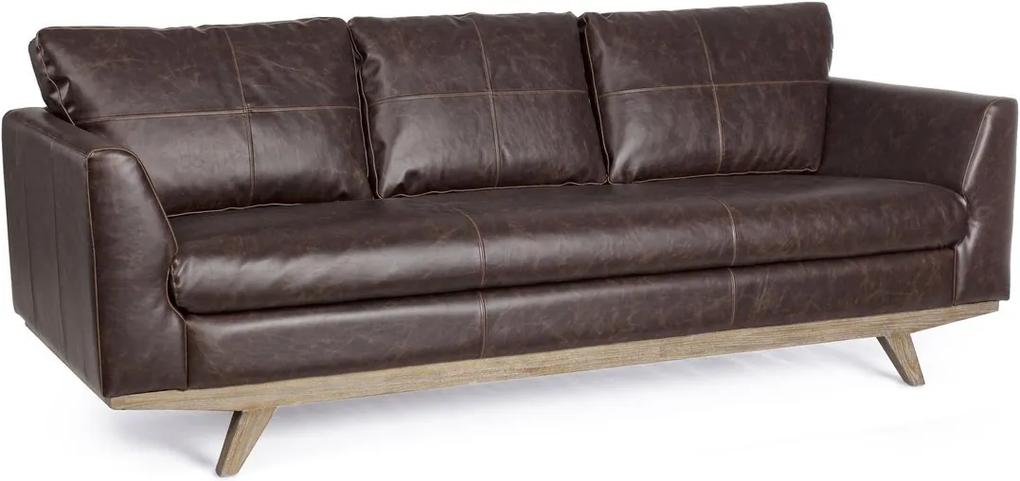 Canapea 3 locuri picioare lemn tapitata cu piele ecologica maro Johnstone 213 cm x 90 cm x 82 h x 45 h1 x 65 h2 x 65 h3