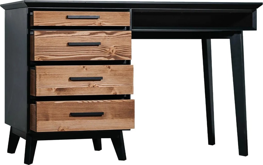Birou lemn masiv Timeless 4 Sertare 1 Nișă Negru, 120 × 60 × 76 cm