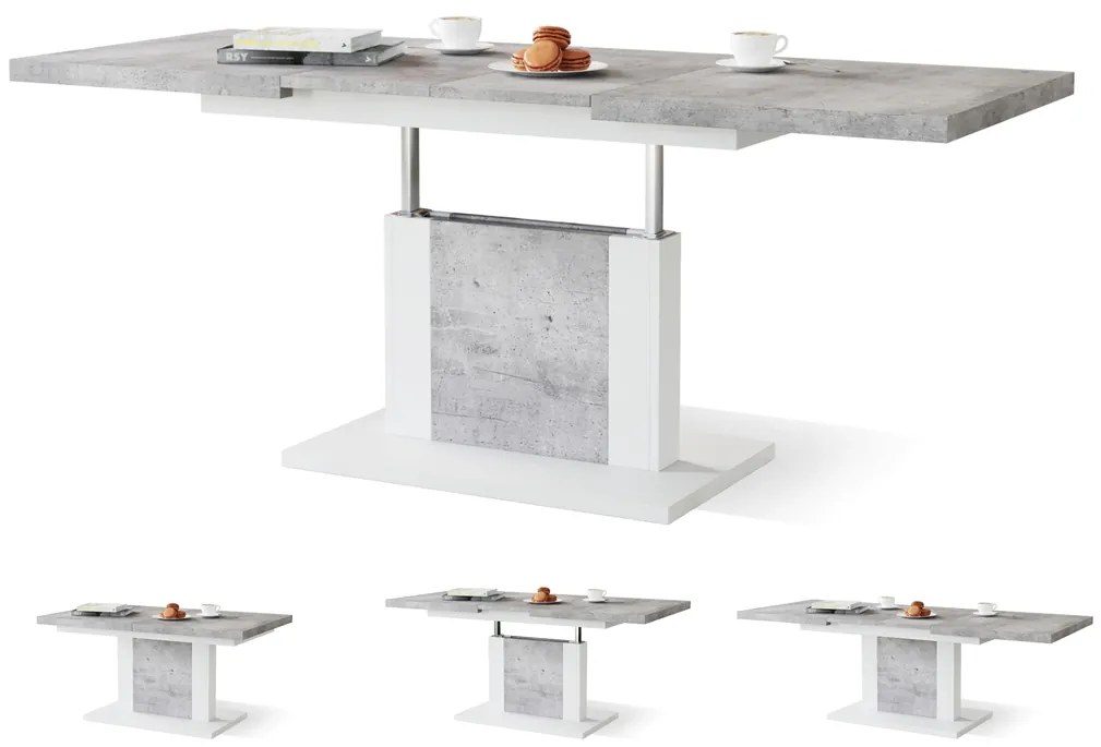 Mazzoni ORION Beton Millennium/Alb Mat - MĂSUȚĂ DE CAFEA EXTENSIBILĂ MODERNĂ