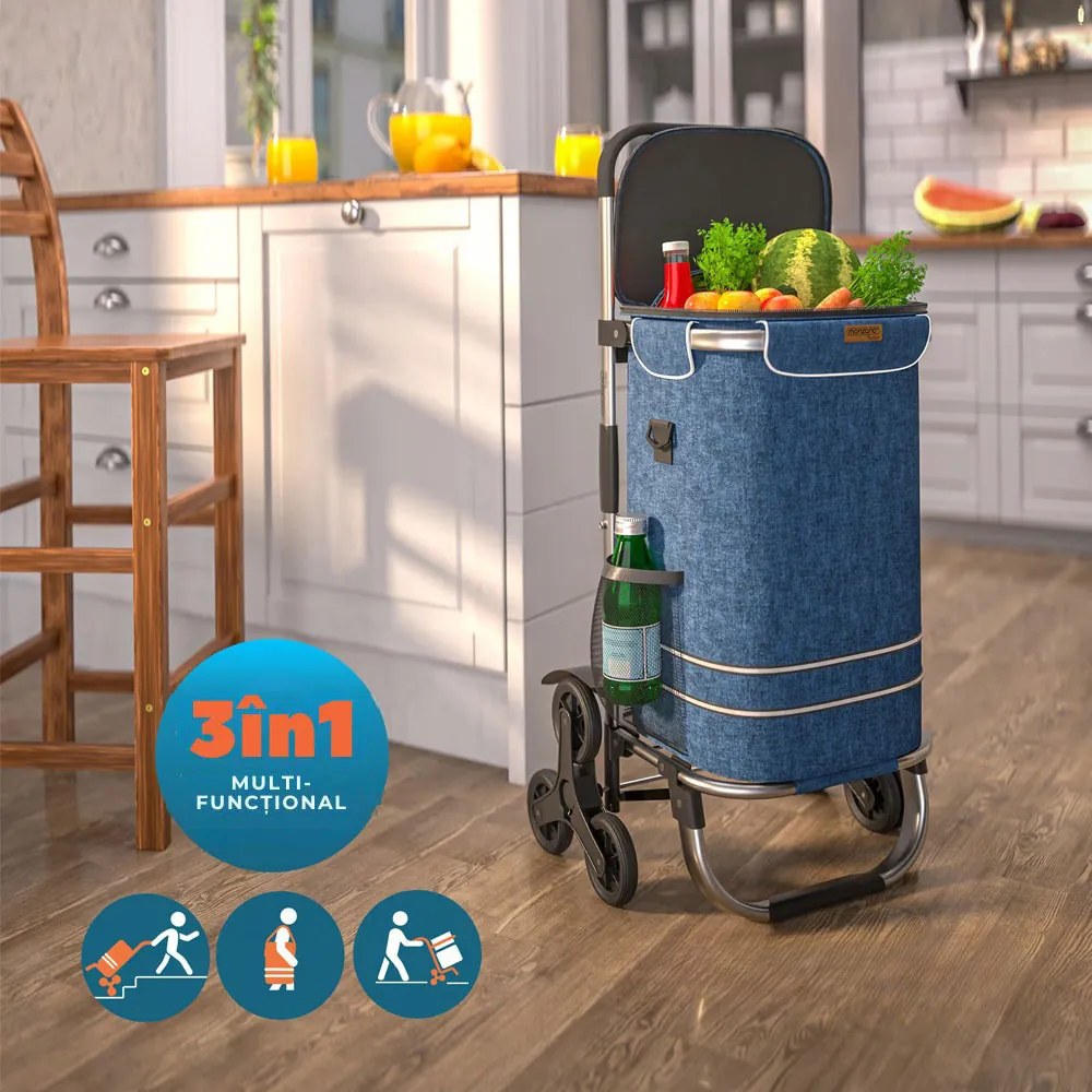 Geantă de cumpărături pe roți pentru scări COMFORT, 50L, albastru Monzana