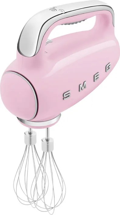 Mixer manual SMEG 50's Style HMF01PKEU, 250 W, 9 viteze, Functie Turbo, Afisaj LED, Timer, Accesorii, Roz