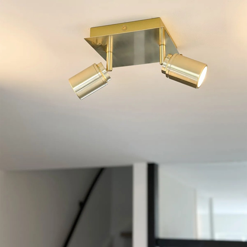 Spotlight modern pentru baie din alamă pătrat cu 2 lumini IP44 - Ducha